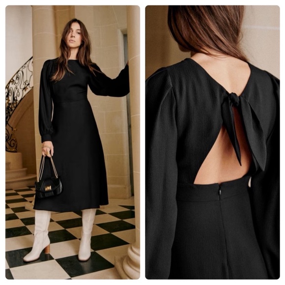 Sezane Dresses & Skirts - Sezane Daria Midi Dress Sz 10 Black NWT Back Tie Open Back